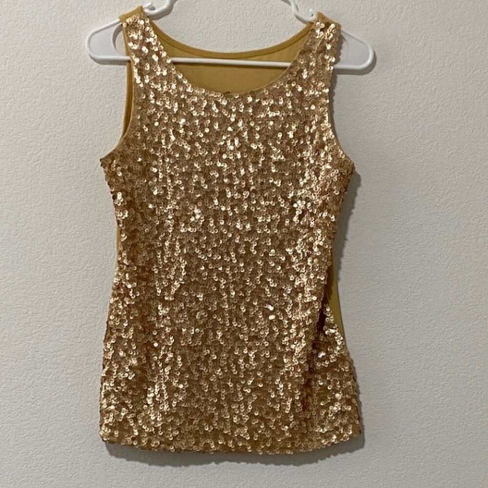 New Year’s Eve Gold Sparkle Sequin Sleeveless Tank Top - Picture 1 of 4